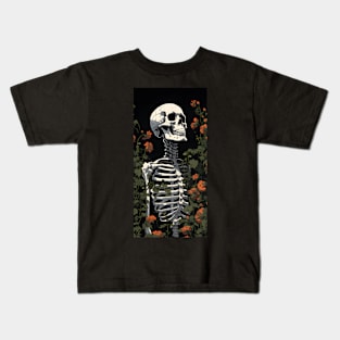 Gothic Flower And Bones Skeleton Gothic Skulls Kids T-Shirt